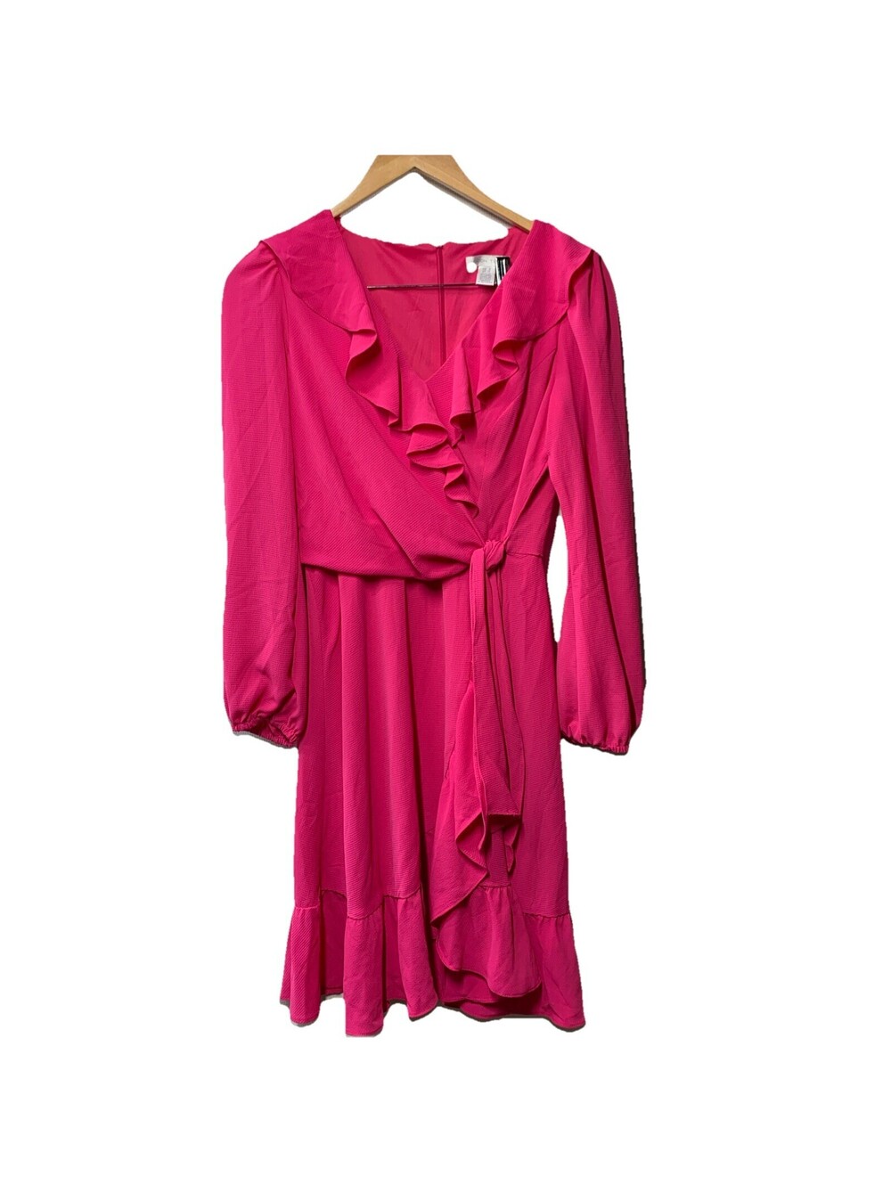 London Times V-Neck Ruffle Detail Long Sleeve Dress Women's Casual Size 6 Pink